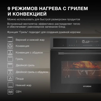 Духовой шкаф Электрический Hyundai HMEO 6580 DX черный/графитовый - купить недорого с доставкой в интернет-магазине