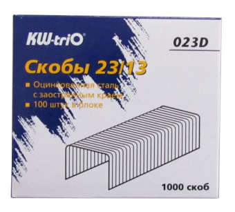 Скобы для степлера 23/13 Kw-Trio 023D оцинкованные кор.карт. (упак.:1000шт.) - купить недорого с доставкой в интернет-магазине