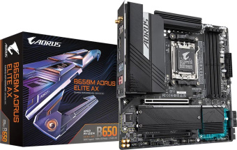 Материнская плата Gigabyte B650M AORUS ELITE AX SocketAM5 AMD B650 4xDDR5 mATX AC`97 8ch(7.1) 2.5Gg RAID+HDMI+DP - купить недорого с доставкой в интернет-магазине