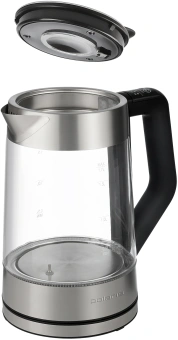 Чайник электрический Polaris PWK 1725CGLD 1.7л. 2200Вт серебристый/черный корпус: стекло/металл/пластик - купить недорого с доставкой в интернет-магазине