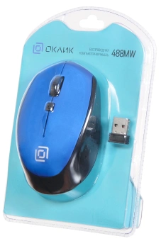 Мышь Оклик 488MW черный/синий оптическая 1600dpi беспров. USB для ноутбука 4but (1196569) - купить недорого с доставкой в интернет-магазине