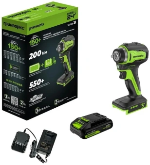 Гайковерт Greenworks G24IW200 аккум. патрон:квад.3/8" (3803607CUA) - купить недорого с доставкой в интернет-магазине