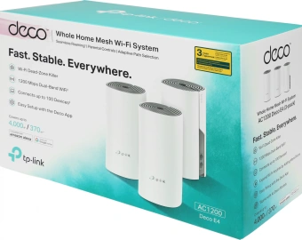 Бесшовный Mesh роутер TP-Link Deco E4 (DECO E4(3-PACK)) AC1200 10/100BASE-TX белый (упак.:3шт) - купить недорого с доставкой в интернет-магазине