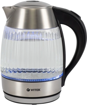 Чайник электрический Vitek VT-7030 1.8л. 2200Вт черный/серебристый корпус: стекло - купить недорого с доставкой в интернет-магазине