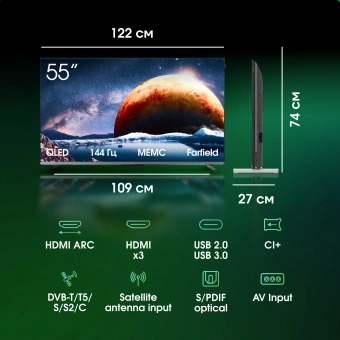 Телевизор QLED Digma Pro 55" Mini LED 55Q Google TV Frameless серебристый 4K Ultra HD 144Hz MEMC DVB-T DVB-T2 DVB-C DVB-S DVB-S2 USB WiFi Smart TV - купить недорого с доставкой в интернет-магазине