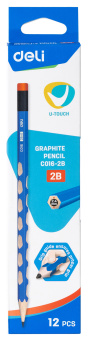 Карандаш ч/г Deli EC016-2B U-Touch 2B трехгран. (12шт) ластик - купить недорого с доставкой в интернет-магазине
