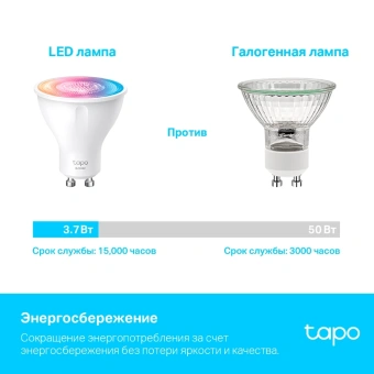 Умная лампа TP-Link Tapo L630 GU10 3.7Вт 350lm Wi-Fi (упак.:1шт) - купить недорого с доставкой в интернет-магазине