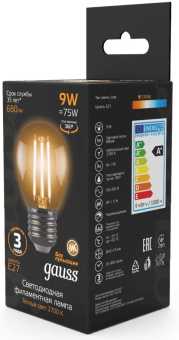 Лампа филам. Gauss 9Вт цок.:E27 шар 220B св.свеч.бел.теп. G45 (упак.:10шт) (105802109) - купить недорого с доставкой в интернет-магазине