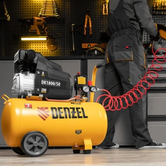 Компрессор поршневой Denzel DK1800/50,Х-PRO масляный 280л/мин 50л 1800Вт желтый/черный - купить недорого с доставкой в интернет-магазине