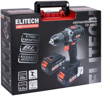 Дрель-шуруповерт Elitech CD 20SL2 (E2201.040.02) 80Вт аккум. патрон:быстрозажимной (кейс в комплекте) (205718) - купить недорого с доставкой в интернет-магазине