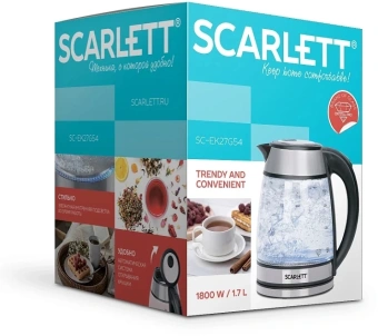 Чайник электрический Scarlett SC-EK27G54 1.7л. 1800Вт серебристый/черный корпус: стекло/металл/пластик - купить недорого с доставкой в интернет-магазине