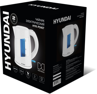Чайник электрический Hyundai HYK-P2407 1.7л. 2200Вт белый/голубой корпус: пластик - купить недорого с доставкой в интернет-магазине