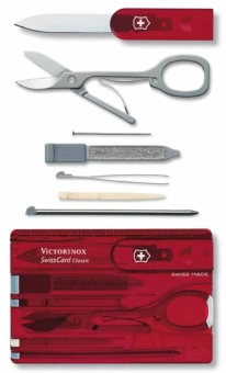 Швейцарская карта Victorinox SwissCard Classic (0.7100.T) красный полупрозрачный коробка подарочная - купить недорого с доставкой в интернет-магазине