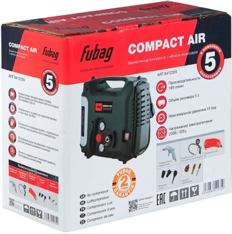 Компрессор поршневой Fubag Компактное Решение (Compact Air) безмасляный 180л/мин 5л 1300Вт серый/белый - купить недорого с доставкой в интернет-магазине
