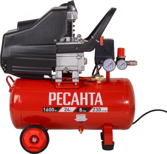 Компрессор поршневой Ресанта КП-24/230М масляный 230л/мин 24л 1600Вт красный/черный - купить недорого с доставкой в интернет-магазине