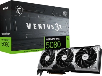 Видеокарта MSI PCI-E 5.0 RTX 5080 16G VENTUS 3X NVIDIA GeForce RTX 5080 16Gb 256bit GDDR7 2640/30000 HDMIx1 DPx3 HDCP Ret - купить недорого с доставкой в интернет-магазине