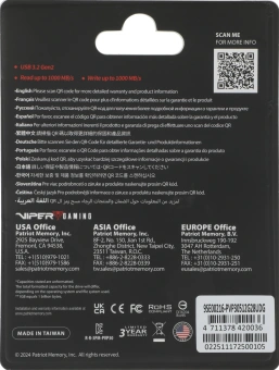 Накопитель SSD Patriot USB3.2 Gen2 512GB PVP30512G28UDG PVP30 Viper черный - купить недорого с доставкой в интернет-магазине