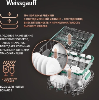 Посудомоечная машина встраив. Weissgauff BDW 6140 Ultra Real Autoopen Infolight полноразмерная - купить недорого с доставкой в интернет-магазине