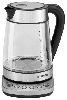 Чайник электрический Hyundai HYK-G3026 1.7л. 2200Вт серебристый/черный корпус: стекло/металл/пластик - купить недорого с доставкой в интернет-магазине