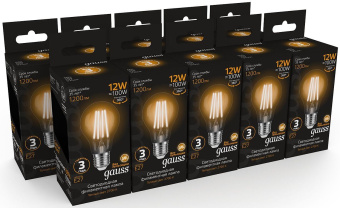 Лампа светодиодная Gauss Filament 102902112 12Вт цок.:E27 груша 185B 2700K св.свеч.бел.теп. грушевидная (упак.:1шт) - купить недорого с доставкой в интернет-магазине