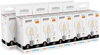 Лампа филам. Gauss Filament 11Вт цок.:E27 груша 220B св.свеч.бел.теп. (упак.:10шт) (22211) - купить недорого с доставкой в интернет-магазине