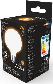 Лампа светодиодная Gauss Filament 189202110 10Вт цок.:E27 шар 220B св.свеч.бел.теп. (упак.:1шт) - купить недорого с доставкой в интернет-магазине
