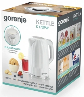 Чайник электрический Gorenje K17DPW 1.7л. 2200Вт белый/серебристый корпус: металл/пластик - купить недорого с доставкой в интернет-магазине