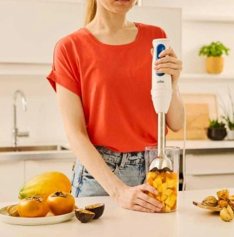 Блендер погружной Braun MultiQuick 3 MQ30202MWH 900Вт белый/синий - купить недорого с доставкой в интернет-магазине