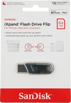 Флеш Диск Sandisk 64GB iXpand Flip SDIX90N-064G-GN6NN USB3.1 зеленый/серебристый - купить недорого с доставкой в интернет-магазине