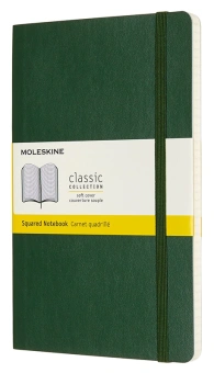 Блокнот Moleskine CLASSIC SOFT QP617K15 Large 130х210мм 192стр. клетка мягкая обложка зеленый - купить недорого с доставкой в интернет-магазине