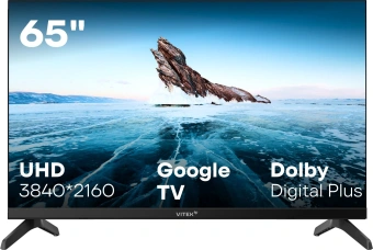 Телевизор LED Vitek 65" VT-65UBS410 Google TV Frameless черный/черный 4K Ultra HD 60Hz MEMC DVB-T DVB-T2 DVB-C DVB-C2 DVB-S DVB-S2 USB 2.0 WiFi Smart TV - купить недорого с доставкой в интернет-магазине