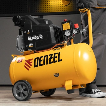 Компрессор поршневой Denzel DK1800/50,Х-PRO масляный 280л/мин 50л 1800Вт желтый/черный - купить недорого с доставкой в интернет-магазине
