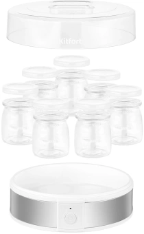 Йогуртница Kitfort КТ-6405 20Вт 7б. 180мл упр.:механич. серебристый/белый - купить недорого с доставкой в интернет-магазине