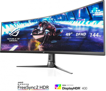 Монитор Asus 49" ROG Strix XG49VQ черный VA LED 32:9 HDMI M/M матовая HAS Piv 450cd 3840x1080 144Hz FreeSync 2 DP FHD USB 12.2кг - купить недорого с доставкой в интернет-магазине