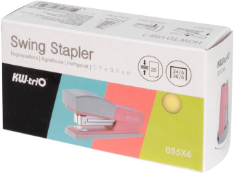 Степлер Kw-Trio 055X6-YEL Swing Standing 24/6 26/6 (20листов) желтый 100скоб пластик коробка - купить недорого с доставкой в интернет-магазине