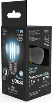 Лампа филам. Gauss 11Вт цок.:E27 шар 220B св.свеч.бел.нейт. G45 (упак.:10шт) (105802211) - купить недорого с доставкой в интернет-магазине