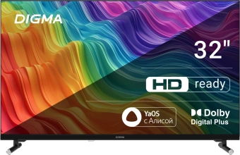 Телевизор LED Digma 32" DM-LED32SBB33 Яндекс.ТВ Frameless Metal черный FULL HD 60Hz DVB-T DVB-T2 DVB-C DVB-S DVB-S2 USB WiFi Smart TV (RUS) - купить недорого с доставкой в интернет-магазине