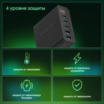 Настольное зар./устр. Digma Pro DPW10A 140W 5A (PD+QC) 3хUSB-C/2xUSB-A универсальное черный (DPW1A4G024BK) - купить недорого с доставкой в интернет-магазине