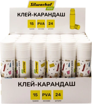 Клей-карандаш Silwerhof Eco 15гр ПВА дисплей картонный - купить недорого с доставкой в интернет-магазине