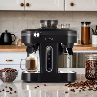 Кофеварка рожковая Kitfort КТ-7375 1150Вт черный - купить недорого с доставкой в интернет-магазине