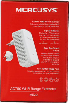 Повторитель беспроводного сигнала Mercusys ME20 AC750 10/100BASE-TX белый - купить недорого с доставкой в интернет-магазине