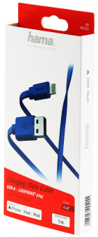 Кабель Hama 00187232 USB (m)-Lightning (m) 1м синий плоский - купить недорого с доставкой в интернет-магазине
