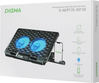 Подставка для ноутбука Digma D-NCP170-2x110 18" 400x288x45мм 52дБ 2xUSB 2x 110ммFAN 1100г Fan-control металл/пластик черный - купить недорого с доставкой в интернет-магазине