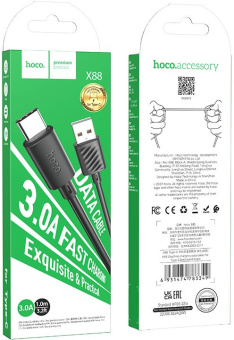Кабель Hoco X88 Gratified X88 GRATIFIED TYPE-C USB (m)-USB Type-C (m) 1м черный - купить недорого с доставкой в интернет-магазине