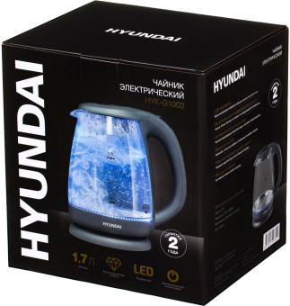 Чайник электрический Hyundai HYK-G1003 1.7л. 2200Вт серый корпус: стекло/пластик - купить недорого с доставкой в интернет-магазине