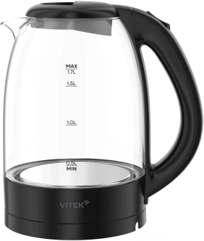Чайник электрический Vitek VT-WK1012 1.7л. 2200Вт черный корпус: стекло - купить недорого с доставкой в интернет-магазине