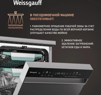 Посудомоечная машина Weissgauff DW 4539 Inverter Touch AutoOpen Inox серебристый (узкая) инвертор - купить недорого с доставкой в интернет-магазине