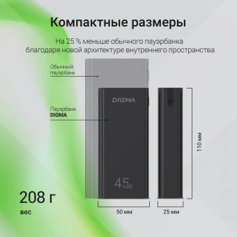 Мобильный аккумулятор Digma DGPF10E 10000mAh QC3.0/PD3.0 45W 4.5A USB-A/USB-C черный (DGPF10E45ABK) - купить недорого с доставкой в интернет-магазине