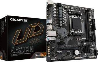 Материнская плата Gigabyte A620M H SocketAM5 AMD A620 2xDDR5 mATX AC`97 8ch(7.1) GbLAN RAID+HDMI+DP - купить недорого с доставкой в интернет-магазине