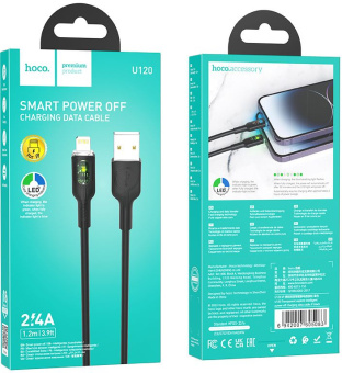 Кабель Hoco U120 iP USB (m)-Lightning (m) 1.2м черный коробка - купить недорого с доставкой в интернет-магазине